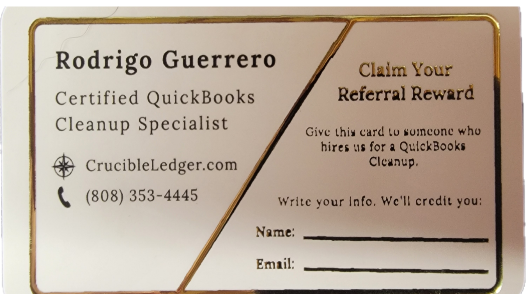 Crucible Ledger Co. referral card — back